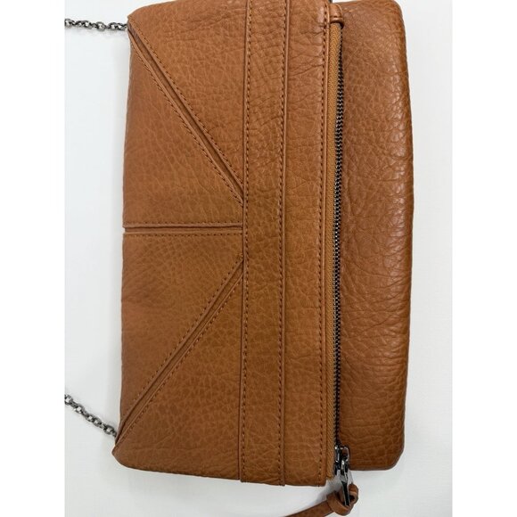 Modella Tan Faux Leather Foldover Clutch Crossbody Bag Chain Strap Purse - Picture 8 of 14